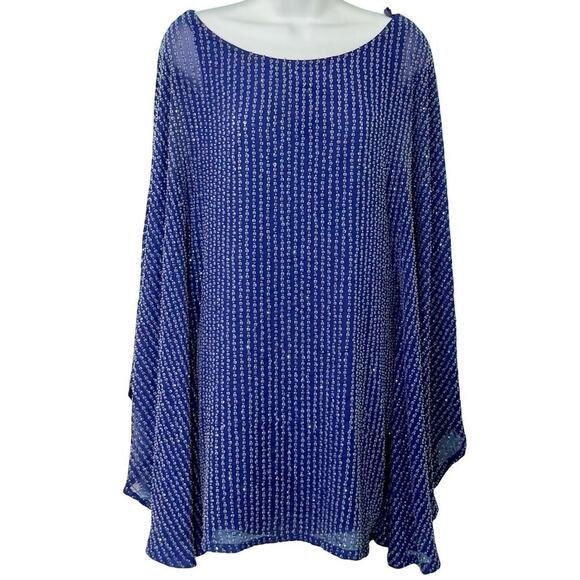 Free People Deep Sea Blue Purple Chrysallis Beaded Sequin Kaftan Mini Dress XS - Picture 2 of 16